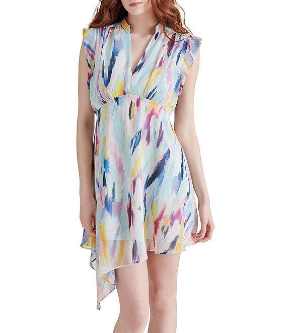 Steve Madden Rinna Watercolor Print V Neck Short Sleeve Dress Product Image