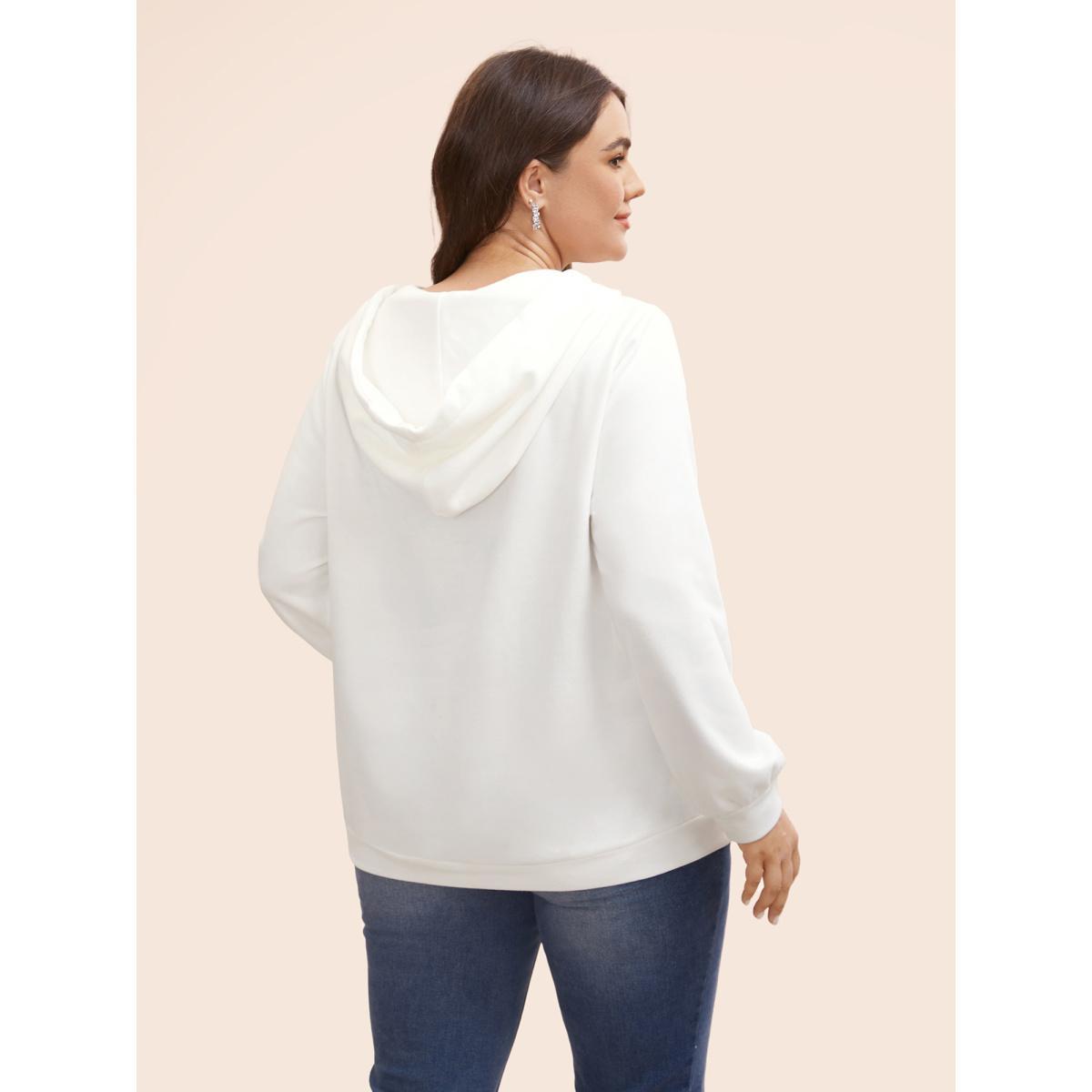 Plus Size Cross Straps Kangaroo Pocket Hooded Sweatshirt Women WhiteSmoke Elegant Eyelet Hooded Everyday Sweatshirts BloomChic 14-16/1X Product Image