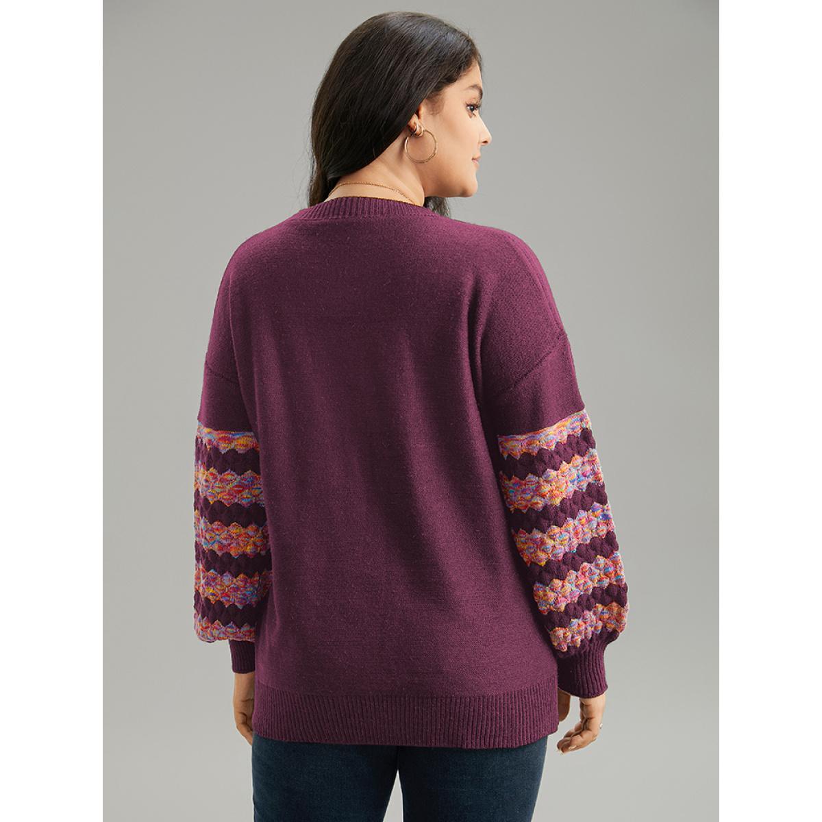 Plus Size Heart Heather Patchwork Crew Neck Pullover RedViolet Women Casual Loose Long Sleeve Round Neck Everyday Pullovers BloomChic 12/L Product Image