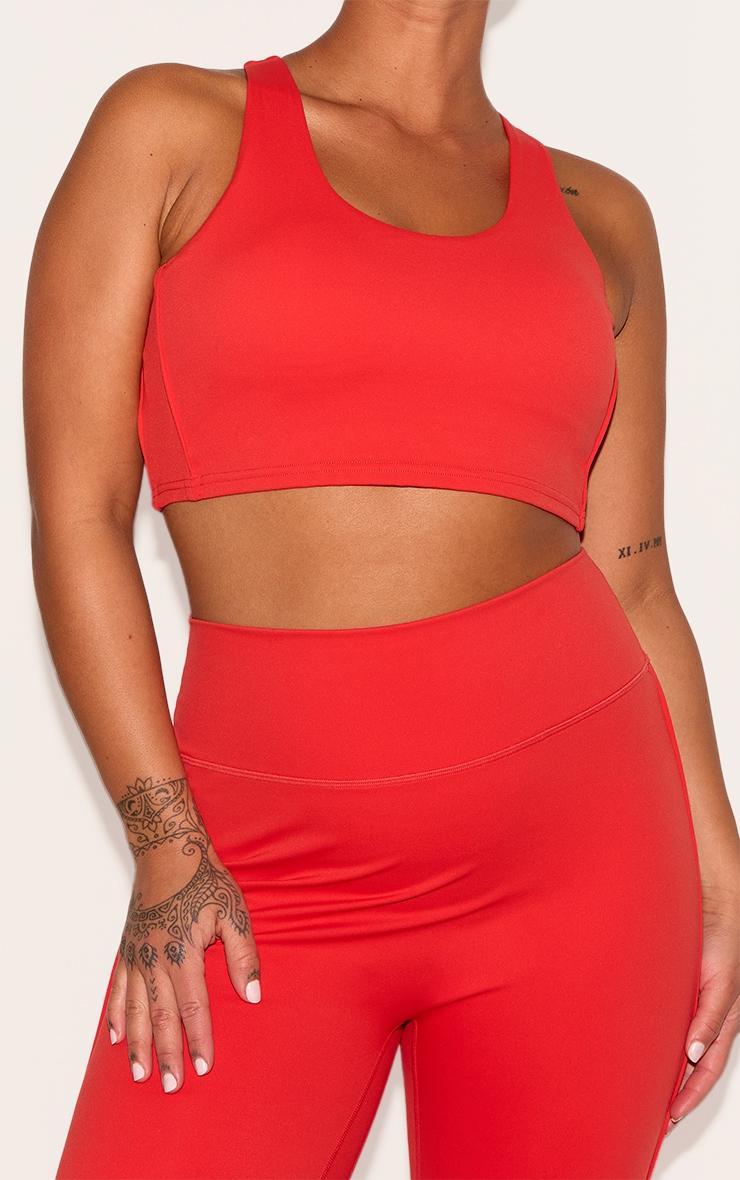  Red Sculpt Double Layer Padded Contrast Binding Sports Bra Product Image