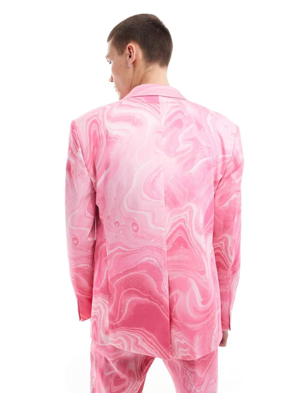 Viggo oversized suit jacket in pink swirl print Product Image