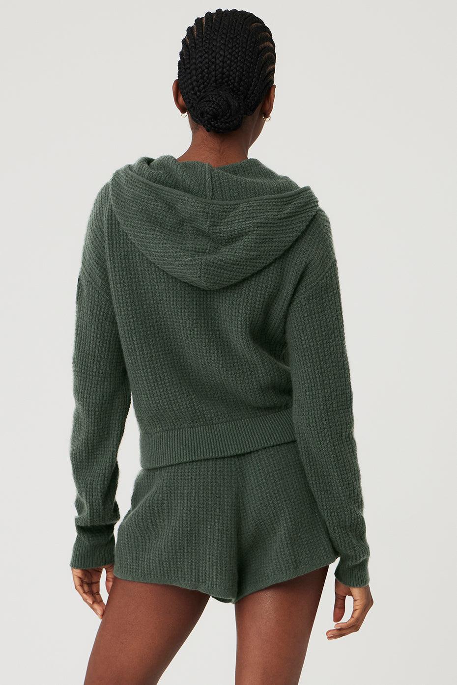 Cashmere Plush Waffle Full Zip Hoodie - Dark Cactus Female Product Image