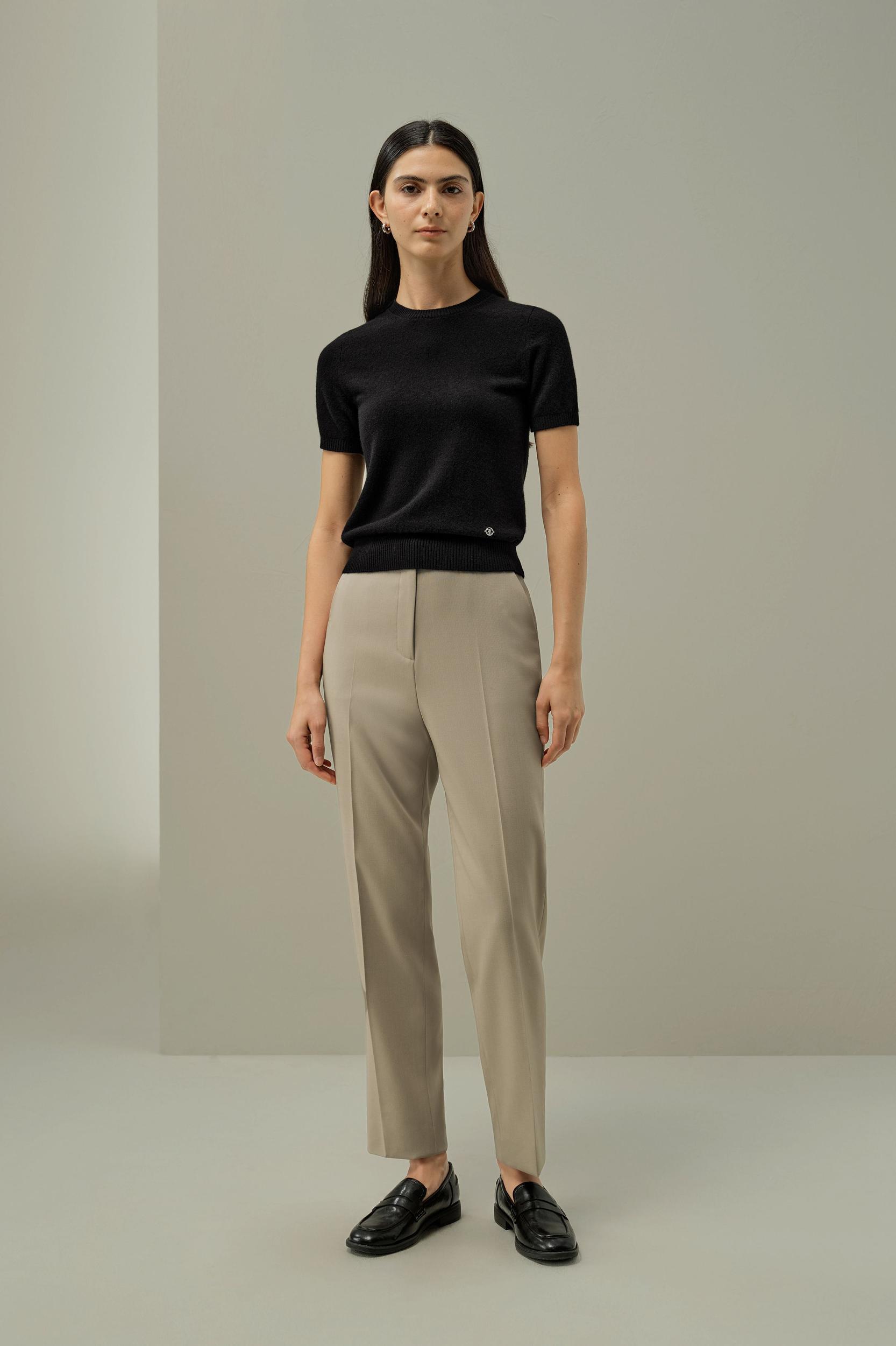 LILYSILK Women's Cashmere Fitted Short Sleeve Top, 100% Pure Cashmere, Soft & Breathable, Medium Gray, XL Product Image