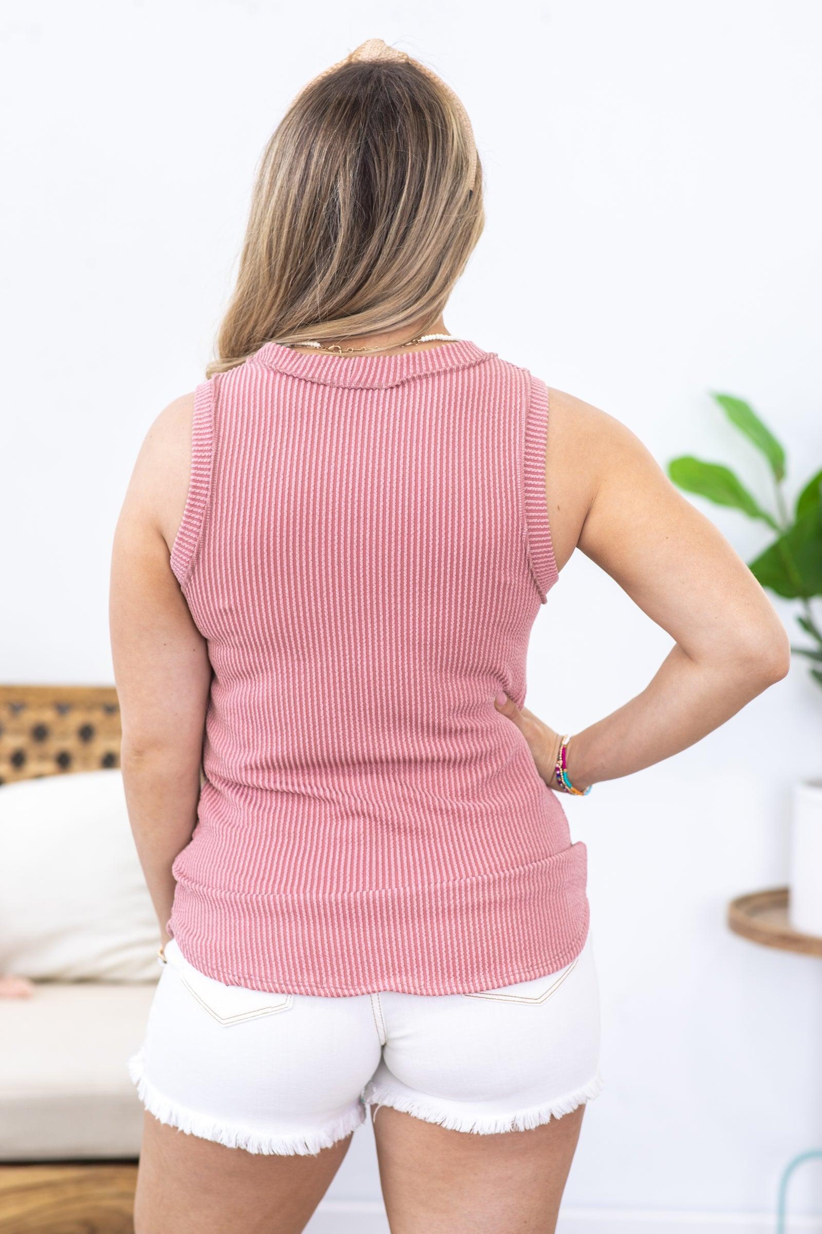 Dusty Rose Sleeveless Solid Ribbed Knit Tank Product Image