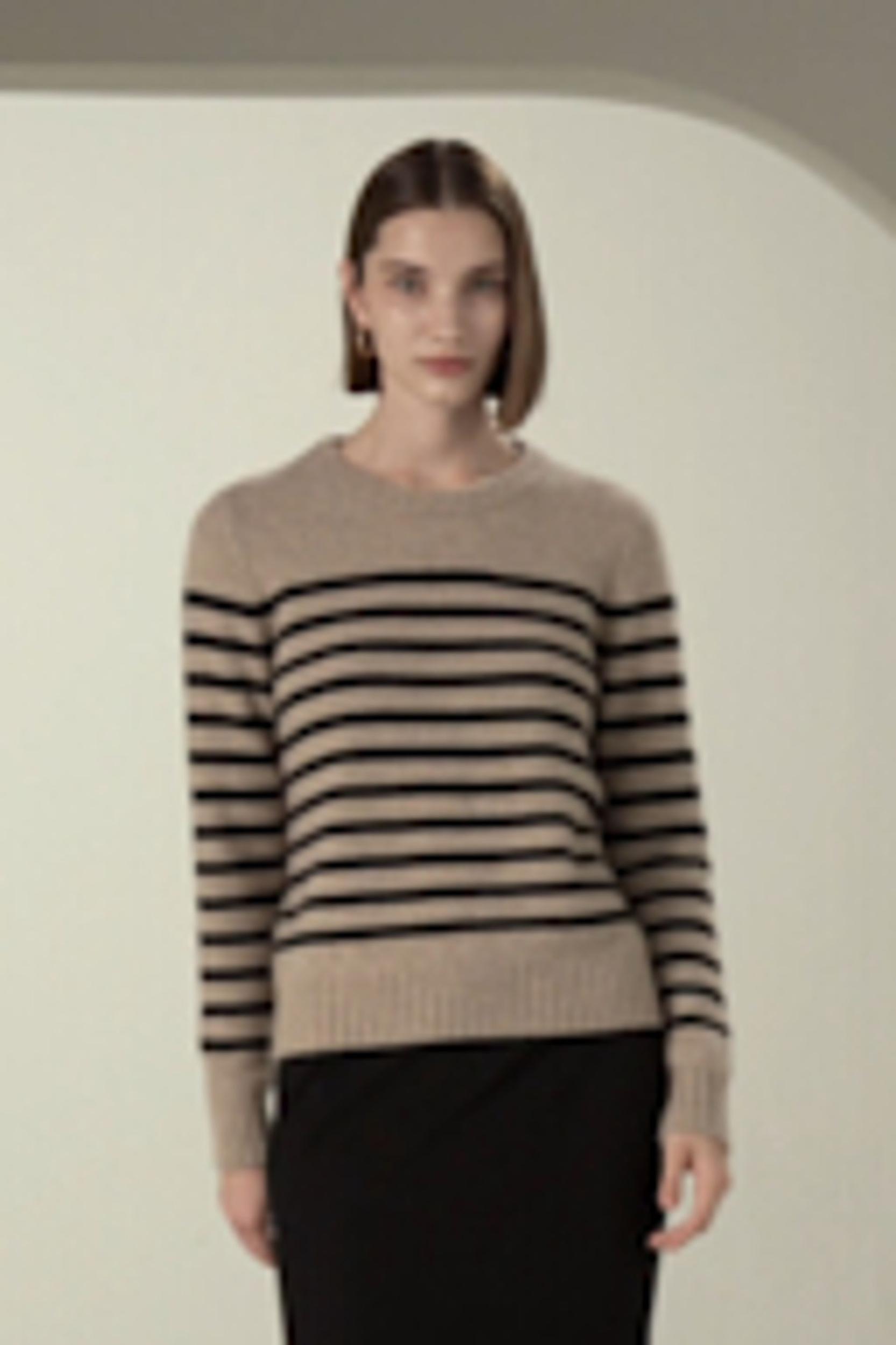 Striped Round Collar Cashmere Sweater Product Image