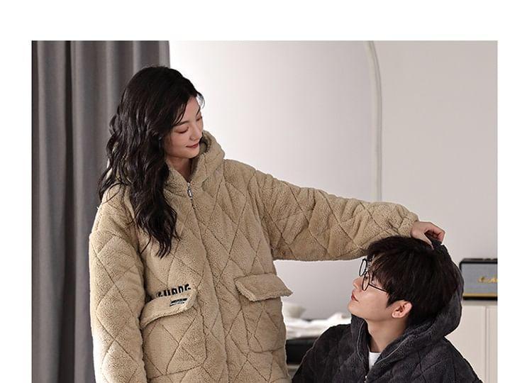 Couple Matching Loungewear Set : Coral Fleece Hooded Jacket & Pants Product Image