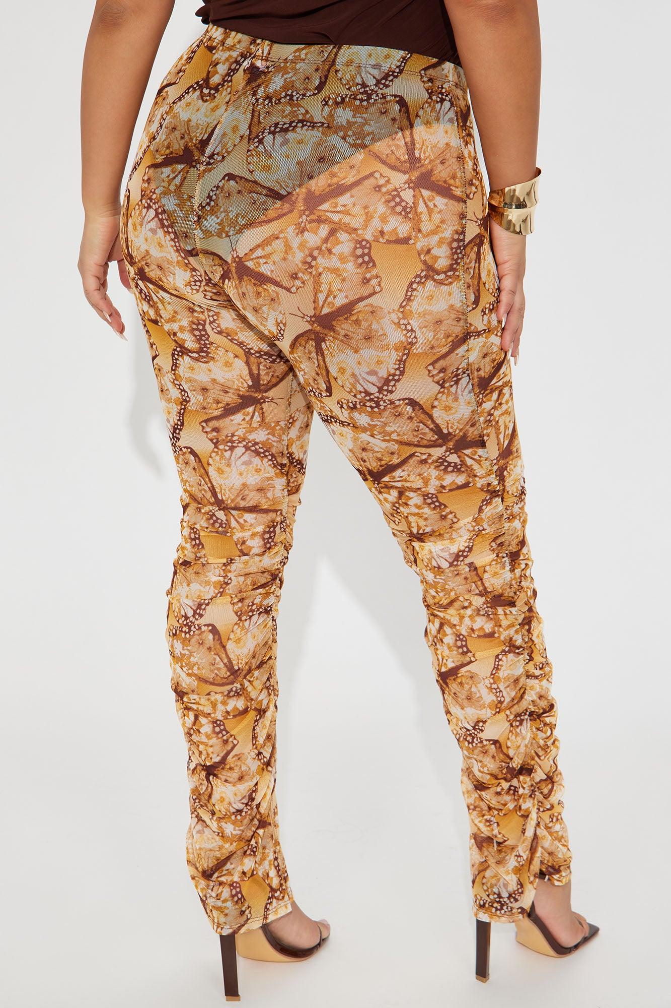 Stella Butterfly Mesh Stacked Legging - Brown/combo Product Image