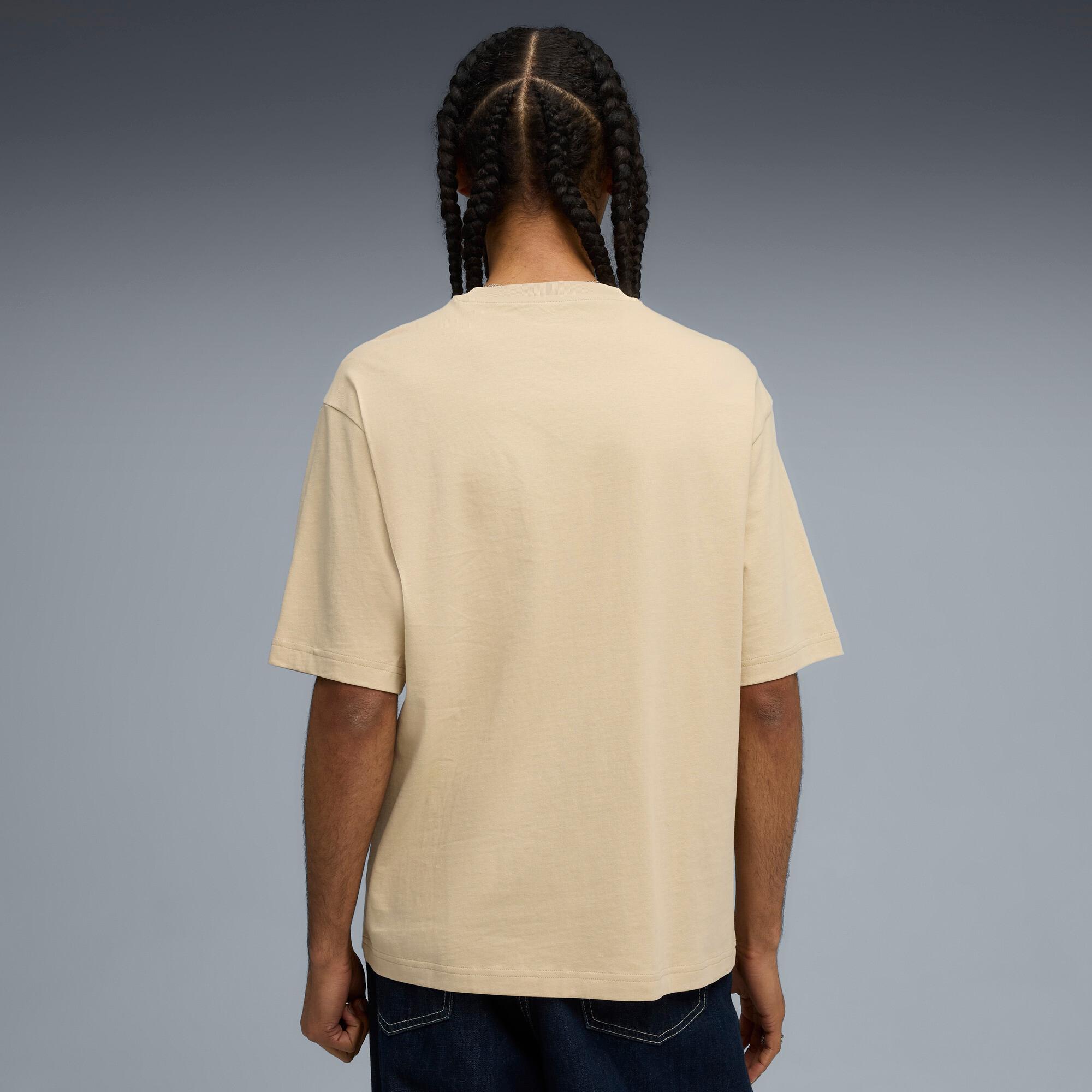PUMA WARDROBE ESSENTIALS Men's Boxy T-Shirt in Beige Product Image