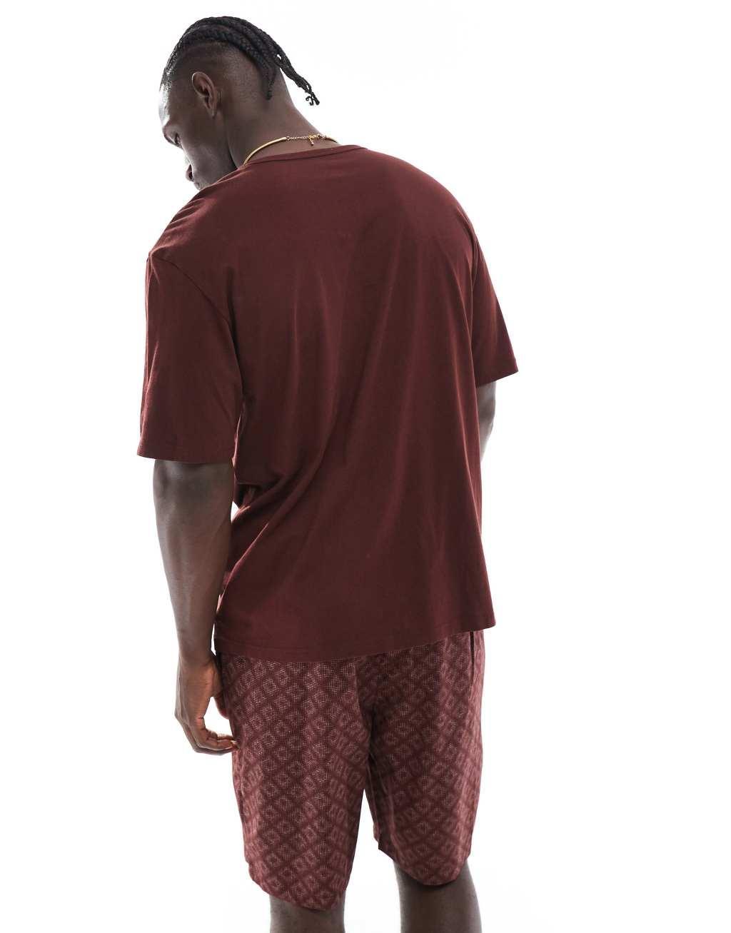 Calvin Klein CK Established sleep short set in red Product Image