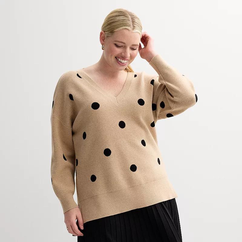 Plus Size Catherine Malandrino Long Sleeve Pullover Sweater, Womens Product Image