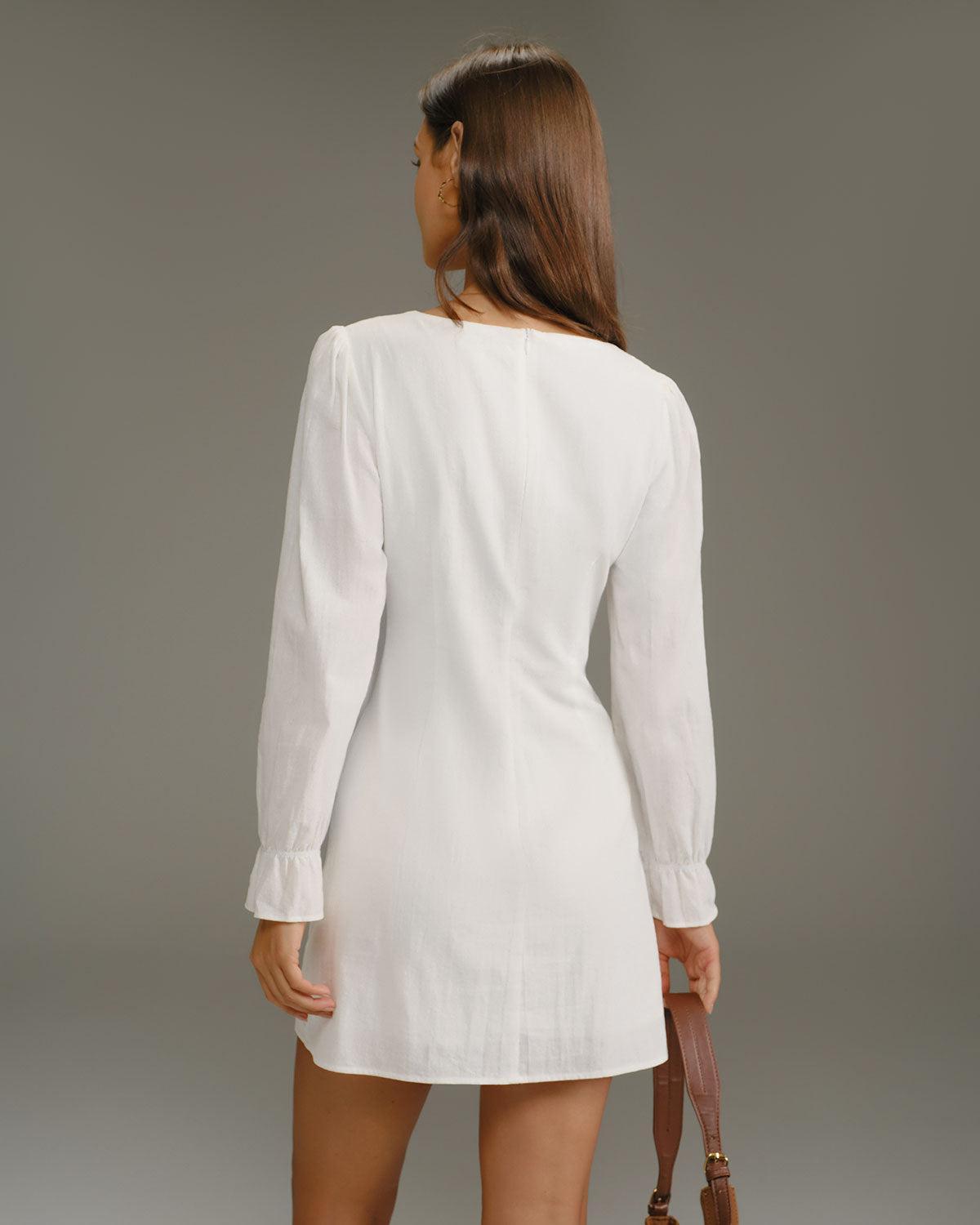 White Square Neck A-Line Mini Dress Product Image