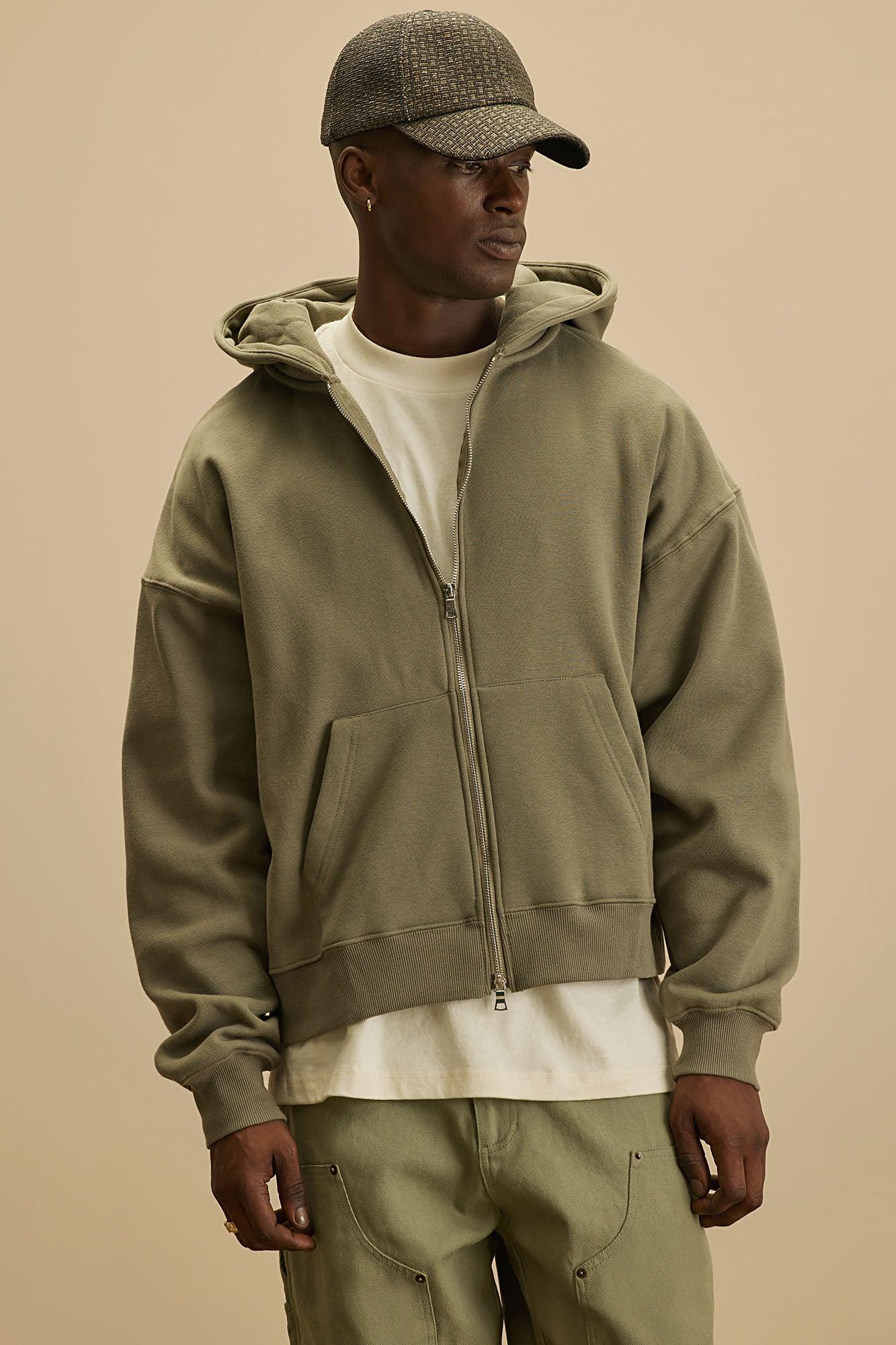 Tyson Oversized Heavyweight Zip Up - Olive Product Image