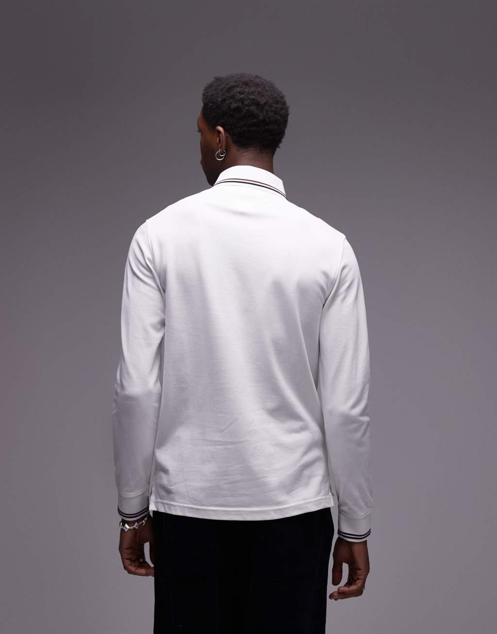 Tommy Hilfiger tipped long sleeve polo shirt in white Product Image