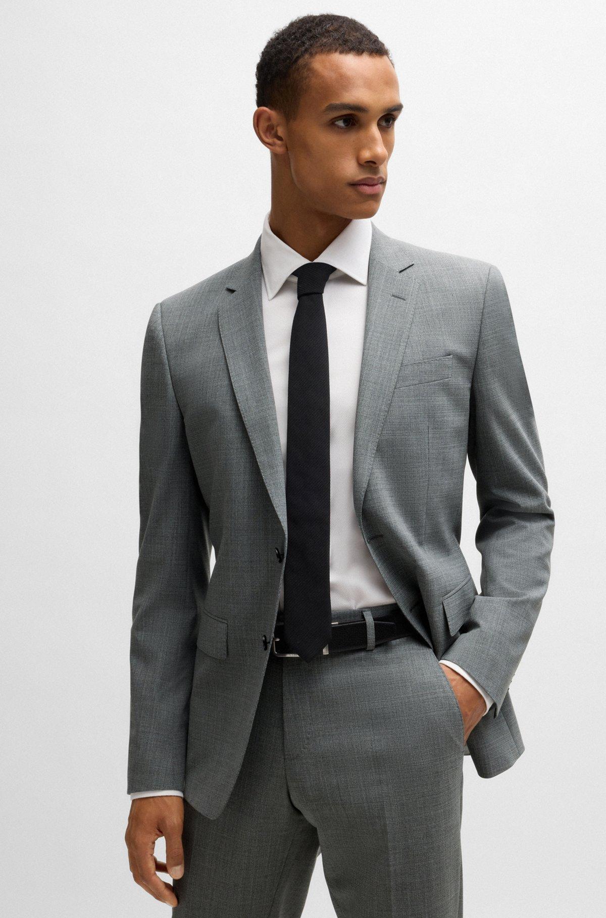 BOSS - Slim-fit suit in micro-patterned stretch cloth - Grey Product Image