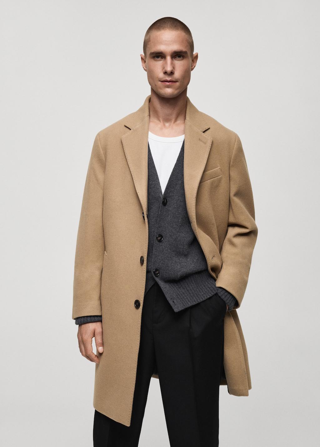 Long recycled wool coat - Men | MANGO USA Product Image