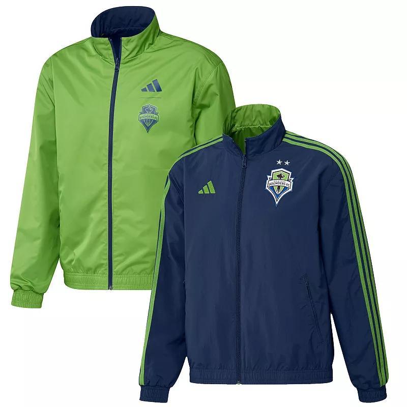 Mens adidas /Green Seattle Sounders FC 2023 On-Field Anthem Full-Zip Reversible Team Jacket Blue Product Image