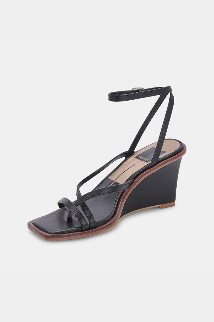 Gemini Wedges - Black Leather Product Image