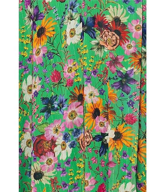 Betsy & Adam Plus Size V-Neck Short Flutter Sleeve Floral Chiffon Dress Product Image