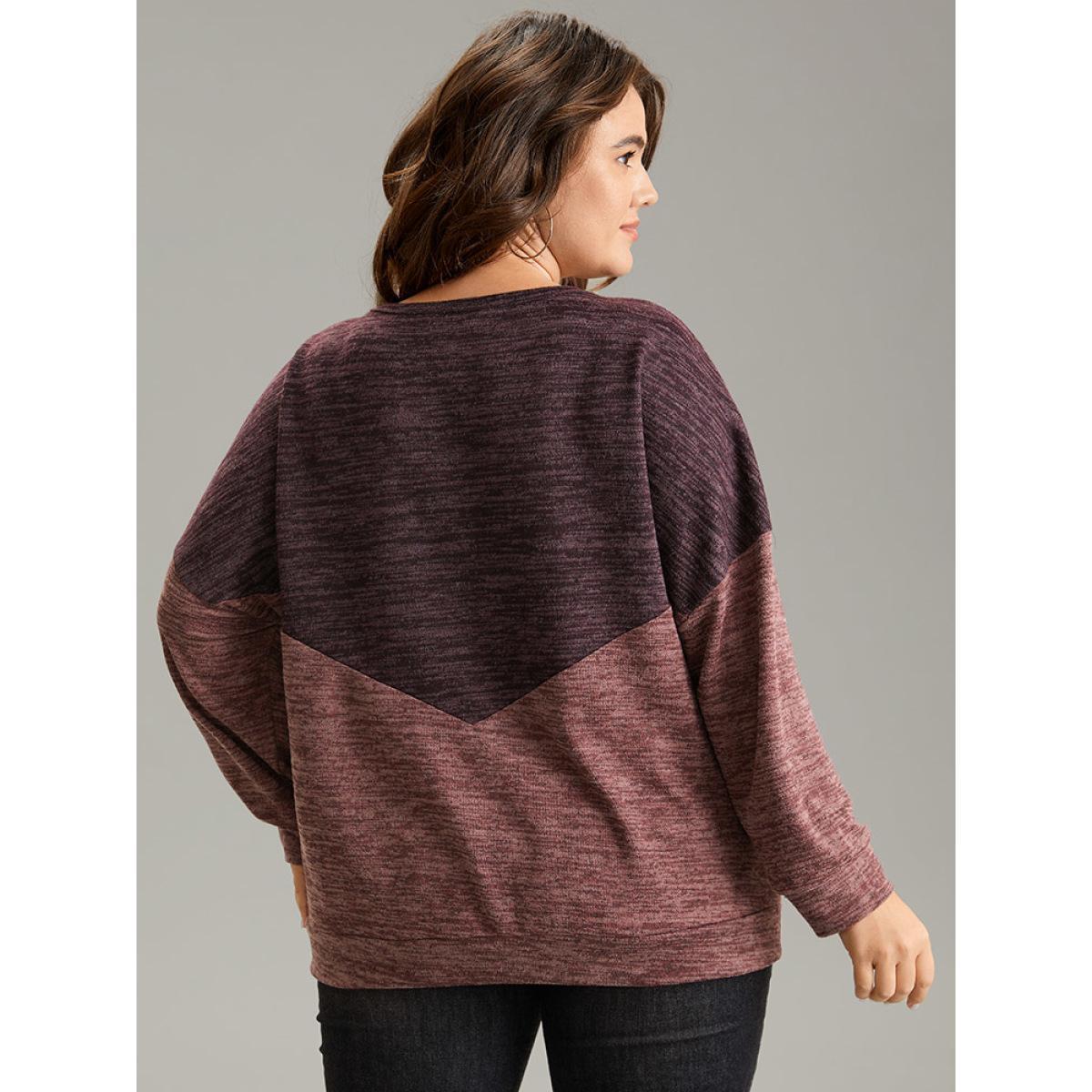 Plus Size Two Tone Patchwork Drop Shoulder Sweatshirt Women Multicolor Casual Contrast Round Neck Dailywear Sweatshirts BloomChic 30/6X Product Image