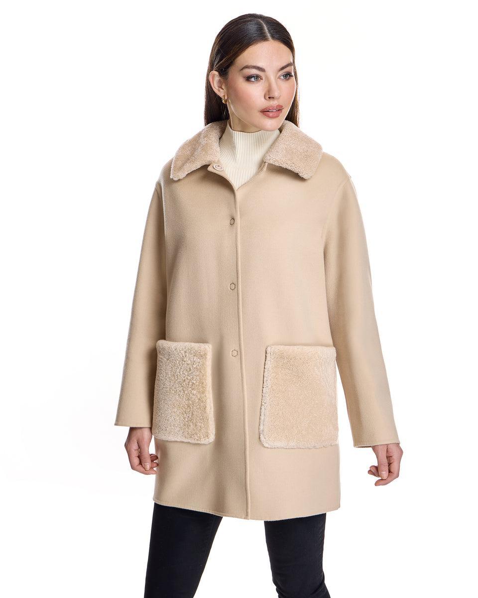 Woolblend Walking Coat with Shearling Trim Product Image