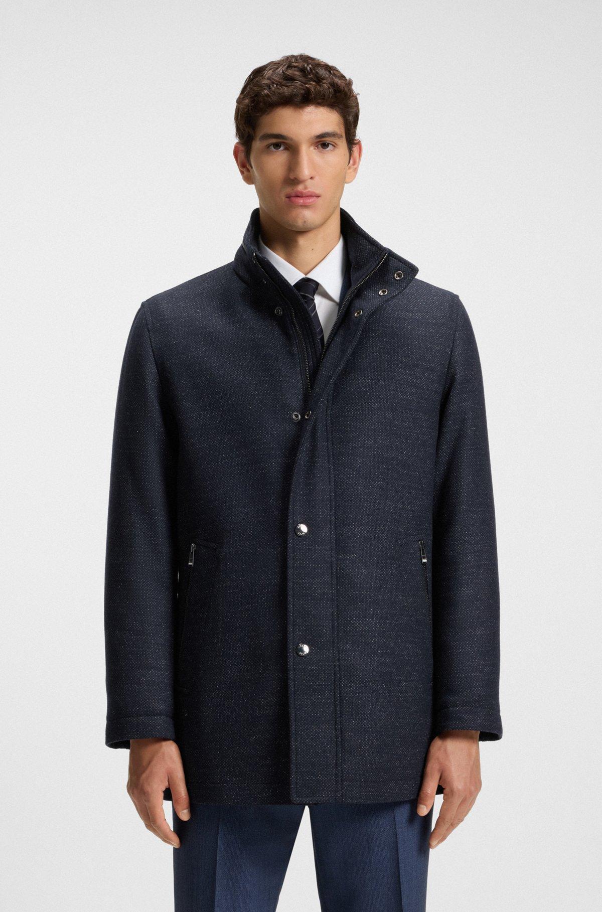 Relaxed-fit wool-blend coat with packable hood Product Image