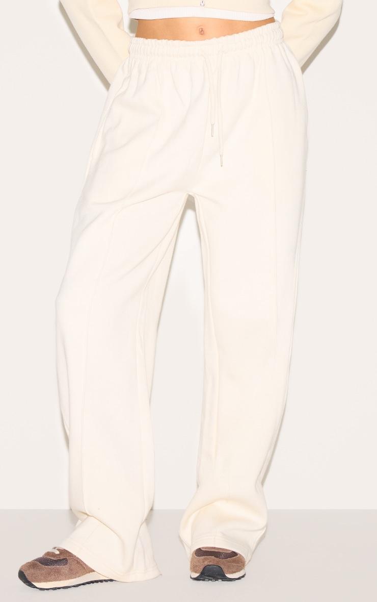 Cream Seam Detail Wide Leg Sweatpants Product Image