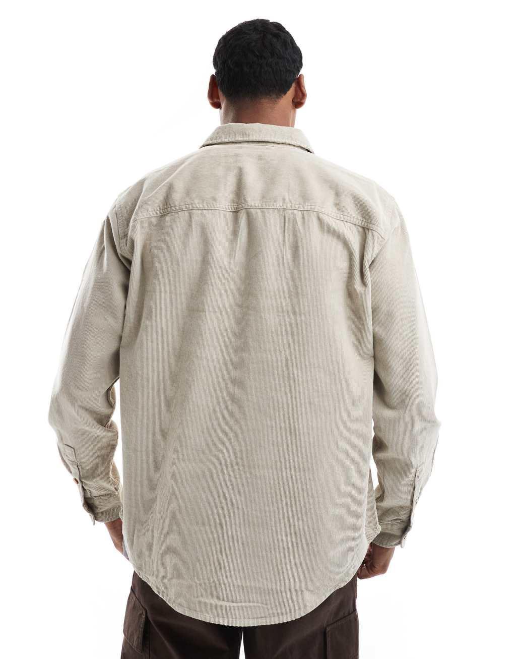 Only & Sons cord overshirt in beige Product Image