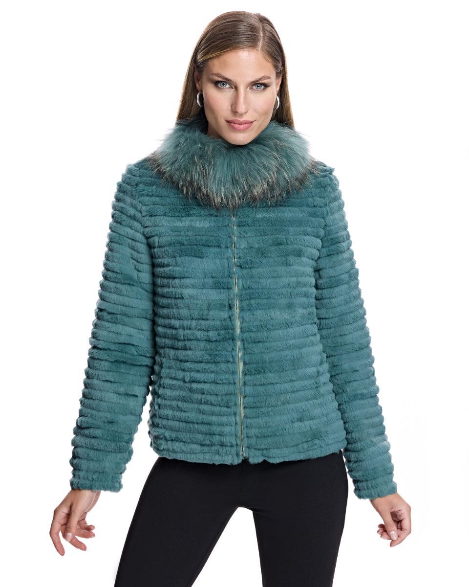 Rabbit Jacket with Raccoon Collar Product Image