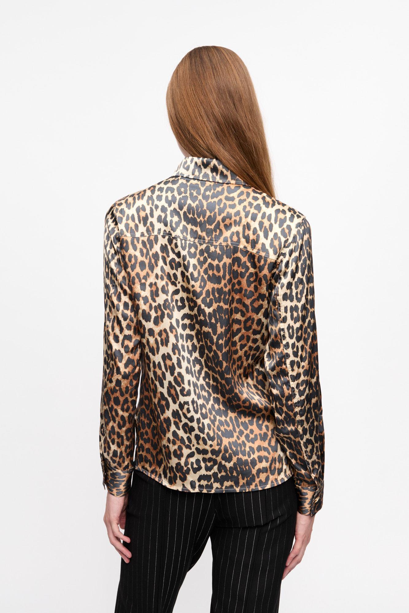 Leopard Print Satin Shirt Product Image