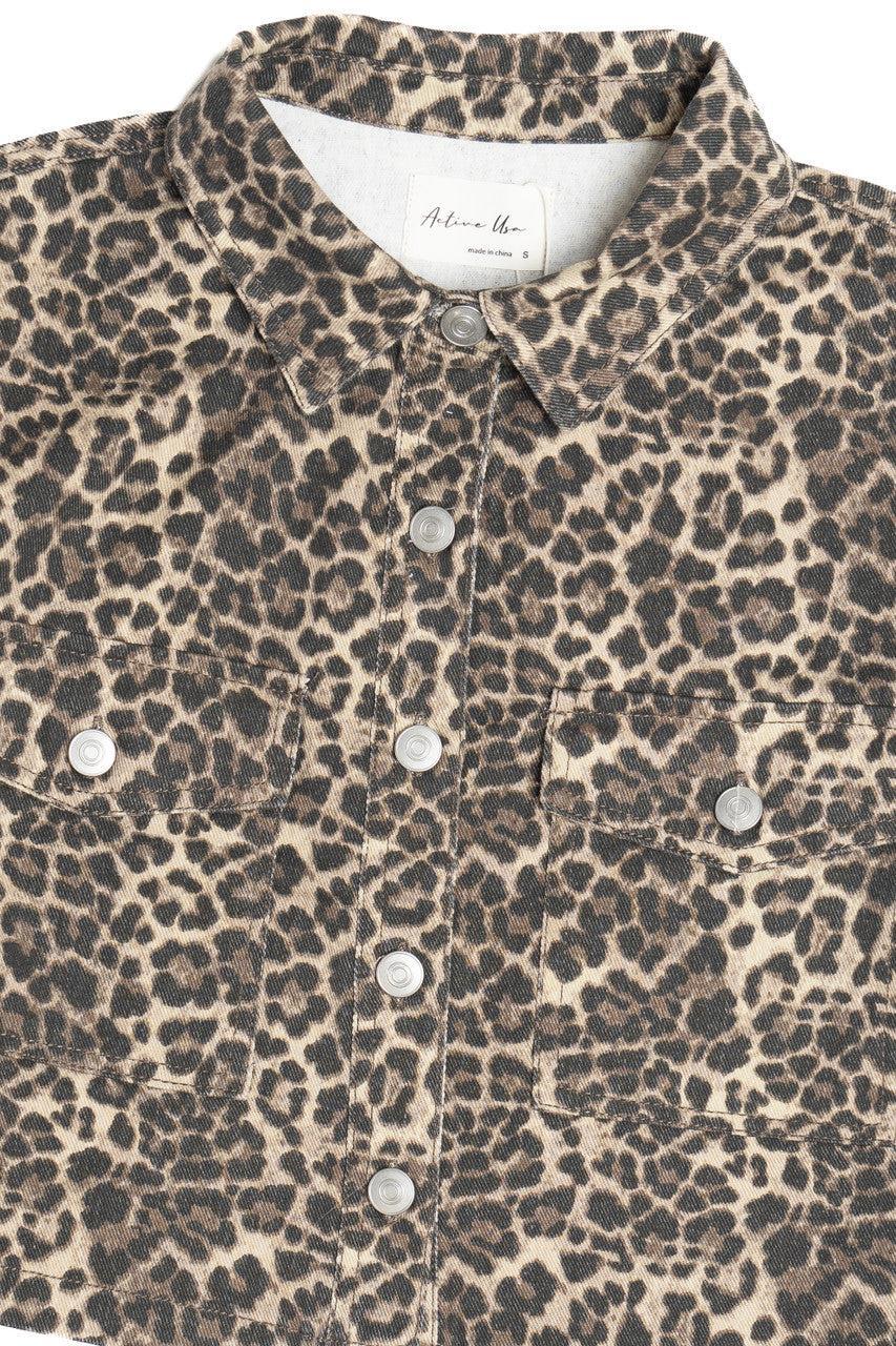 Leopard Cropped Jean Jacket Product Image