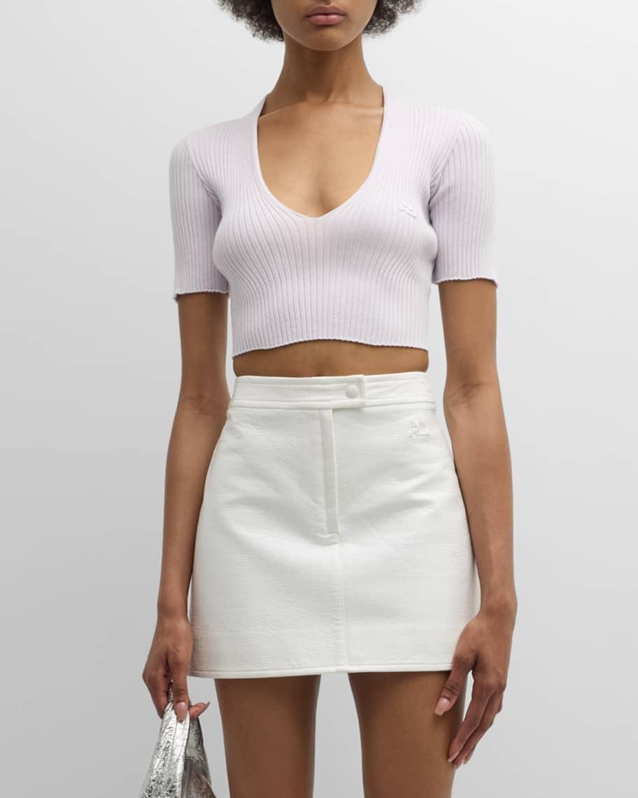 V-Neck Short-Sleeve Rib Crop Sweater Product Image