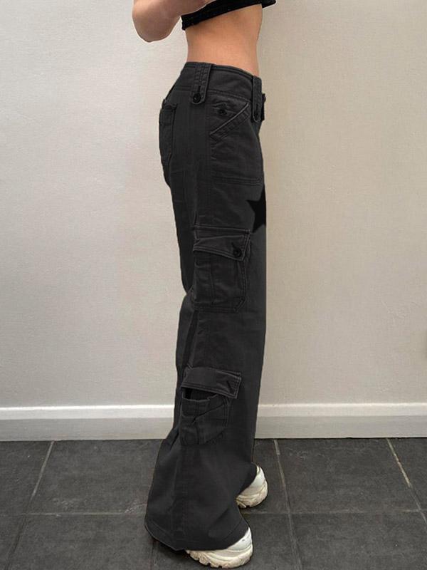 Buttoned Straight Leg Cargo Jeans Product Image