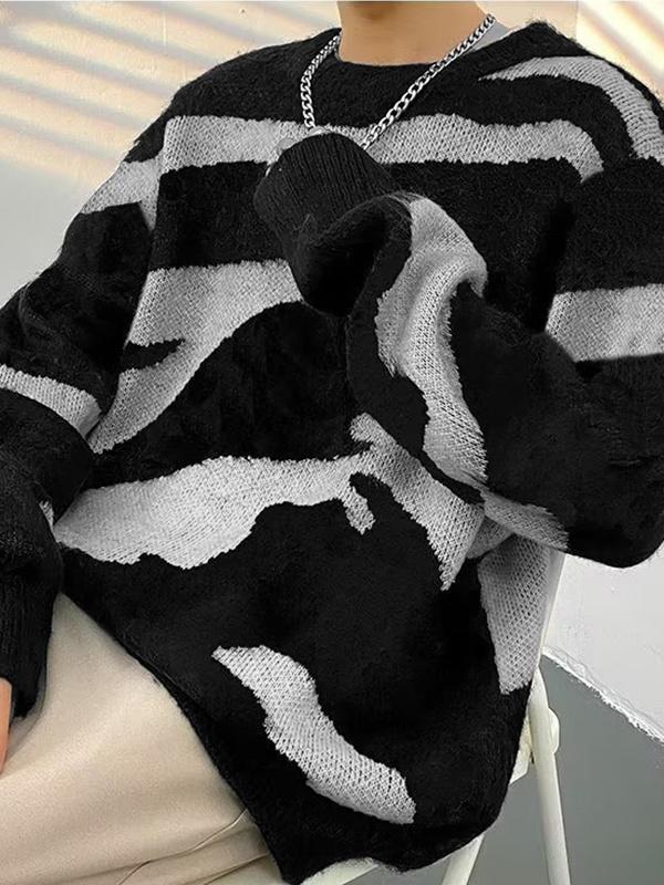 Men's Contrast Color Irregular Stripe Sweater Product Image