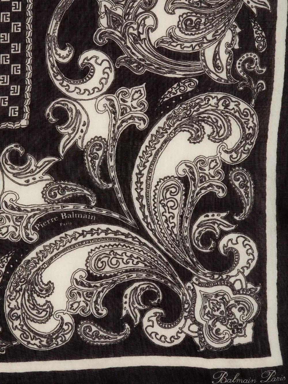 BALMAIN Paisley-print Frayed-edge Scarf In Black Product Image