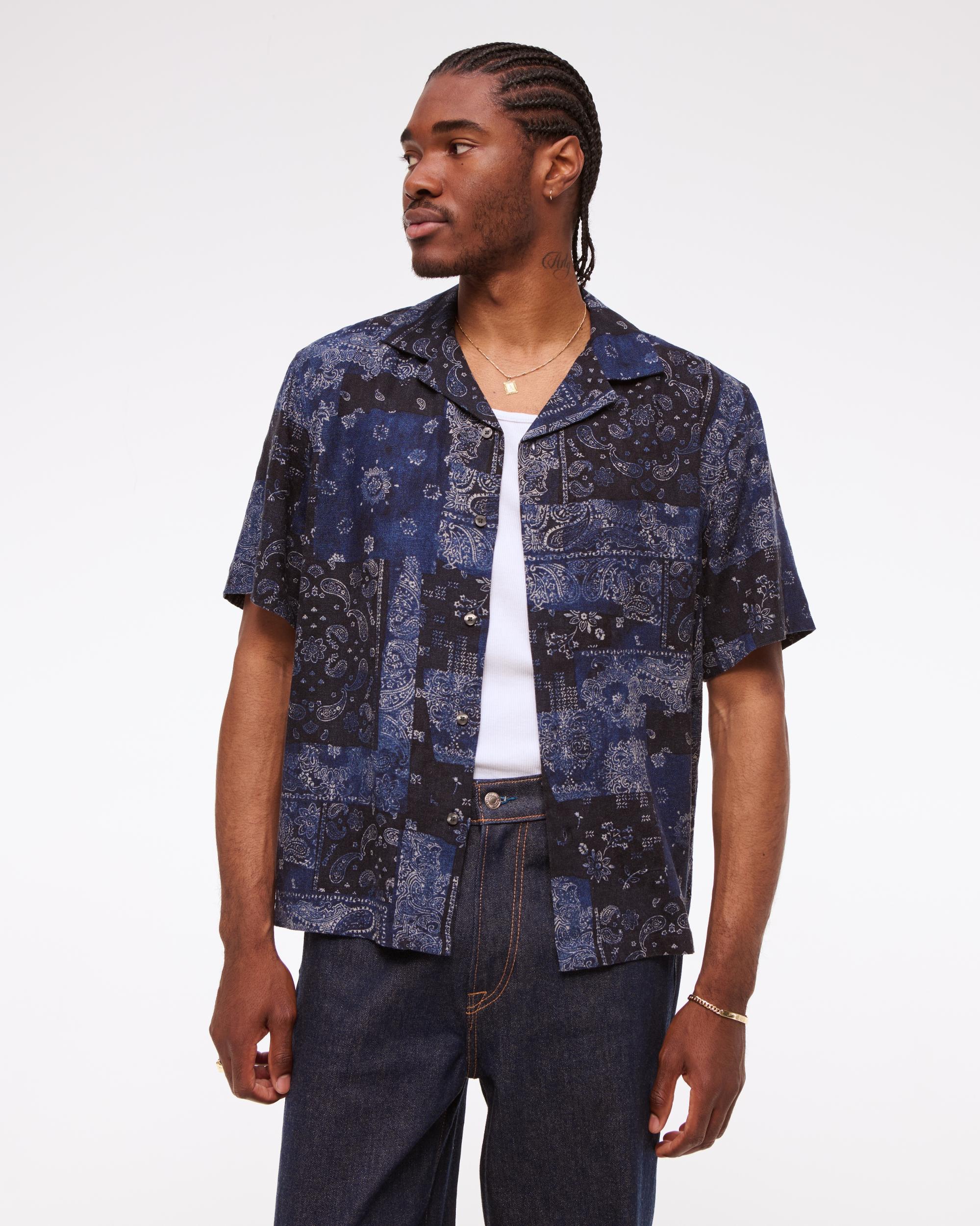 Camp Collar Summer Linen-Blend Shirt Product Image