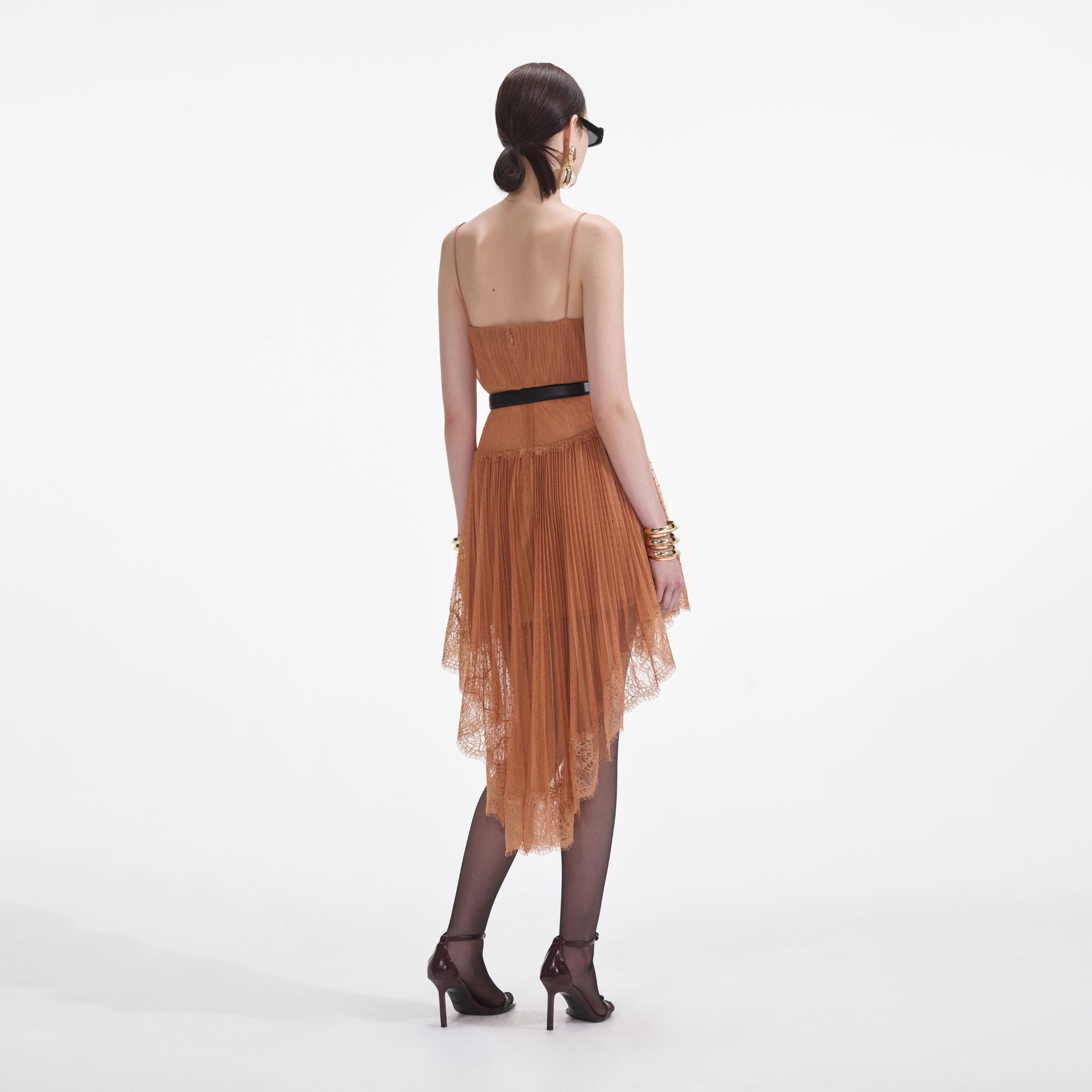 Tan Dot Mesh Mini Dress Product Image