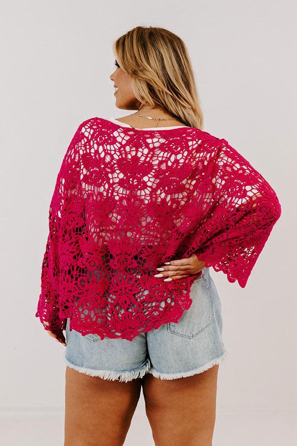 Sail The Day Away Front Tie Crochet Top in Hot Pink Curves Product Image