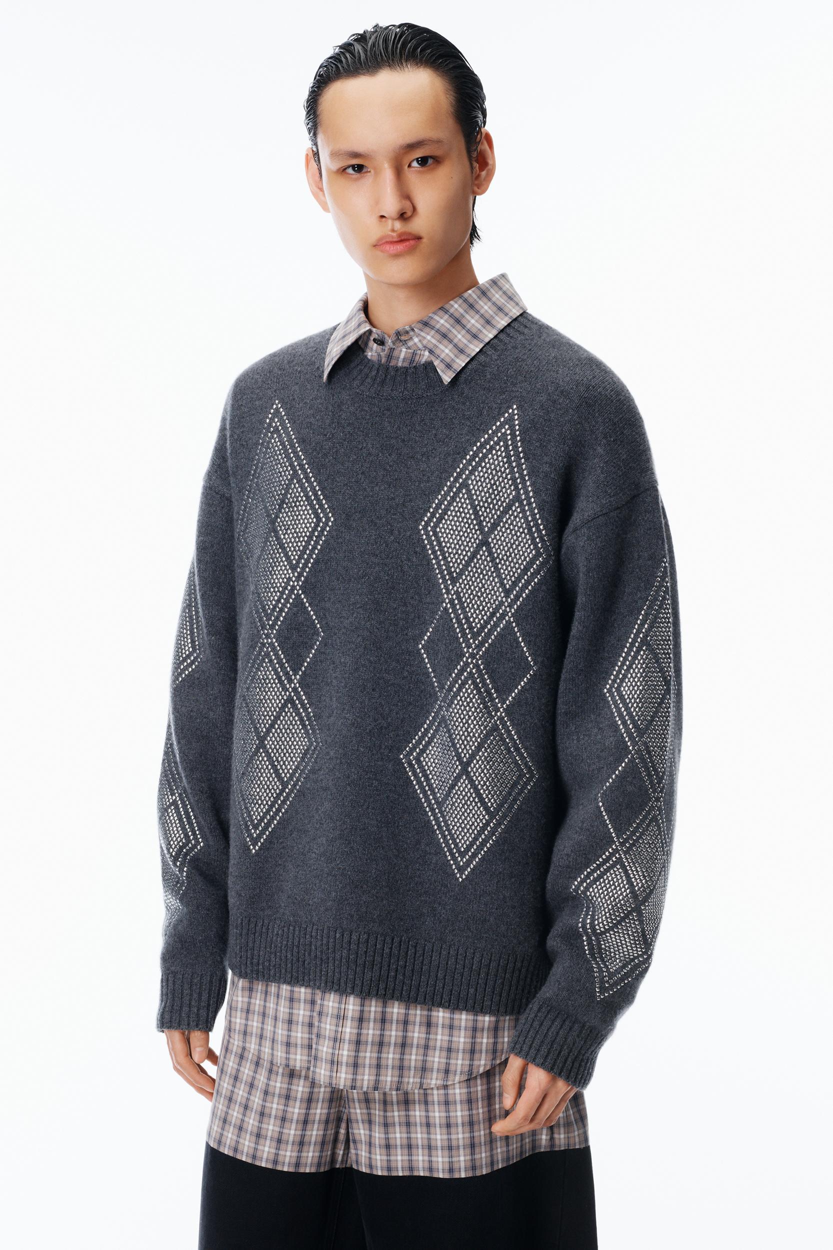 Studded Argyle Crewneck Pullover  Product Image