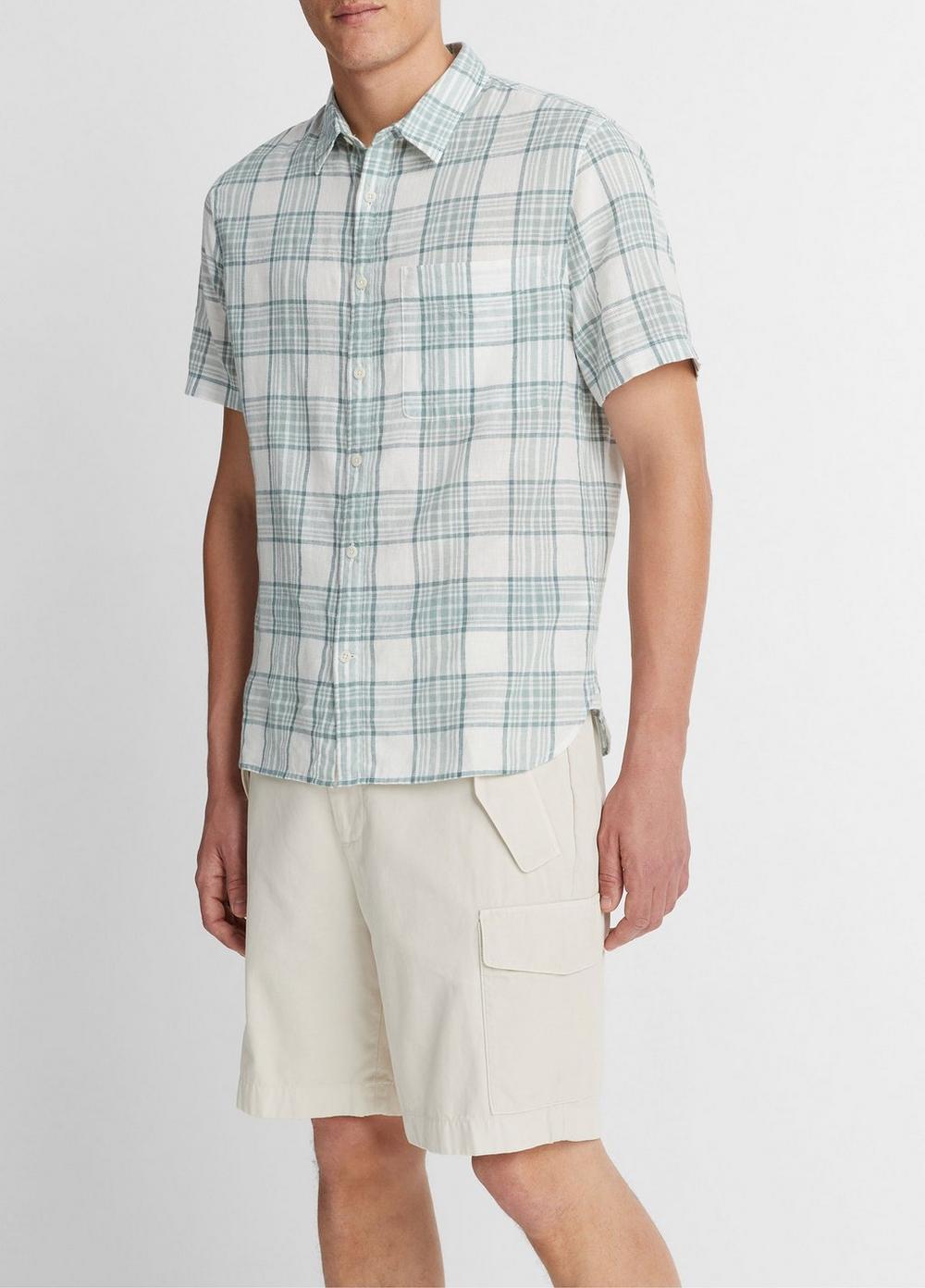 Kino Plaid Linen-Cotton Short-Sleeve Shirt Product Image