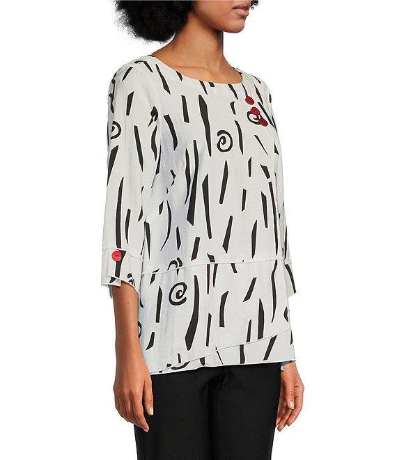 Ali Miles Abstract Print Round Neck 3/4 Sleeve Popover Tunic Product Image