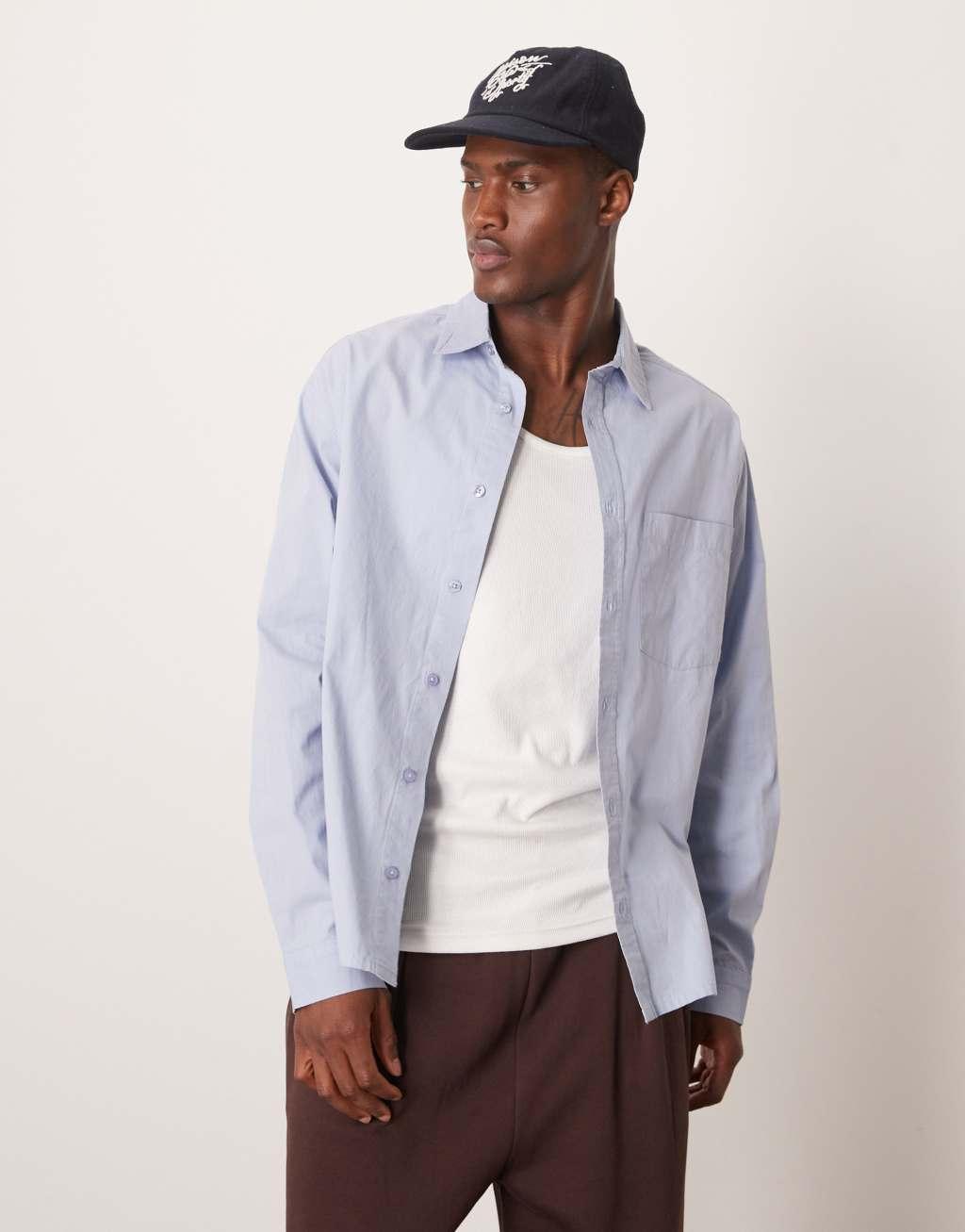 ASOS DESIGN oversized poplin shirt in blue Product Image