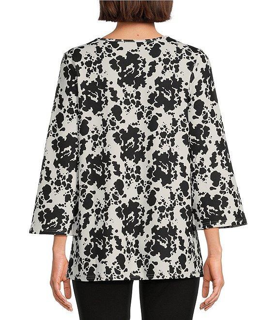 Slim Factor by Investments Abstract Splatter Print Crew Neck 3/4 Sleeve Top Product Image