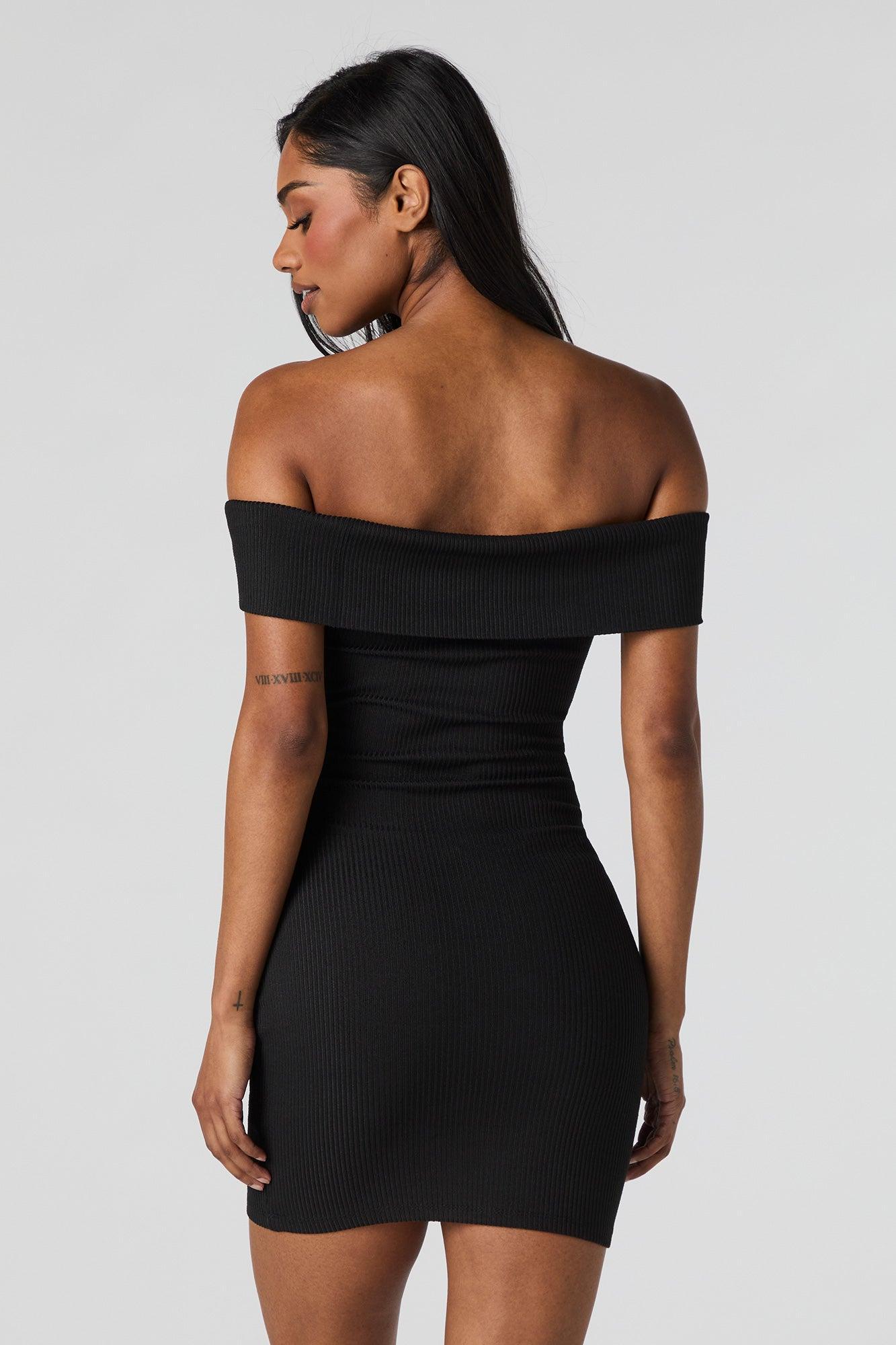 Ribbed Off Shoulder Bodycon Mini Dress Female Product Image