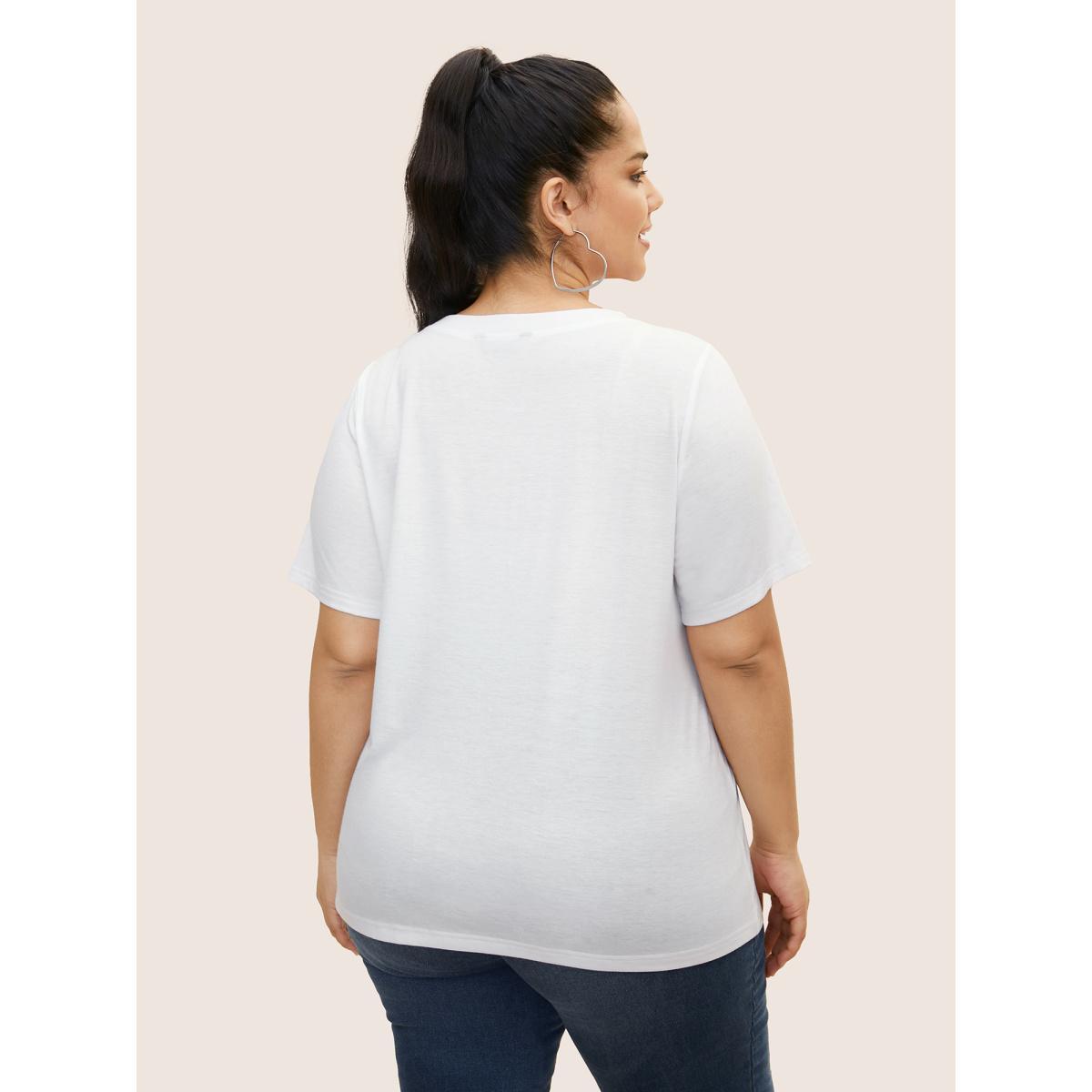 Plus Size Colorful Design Print Round Neck T-shirt WhiteSmoke Women Casual Contrast Art&design Round Neck Everyday T-shirts BloomChic 14-16/1X Product Image