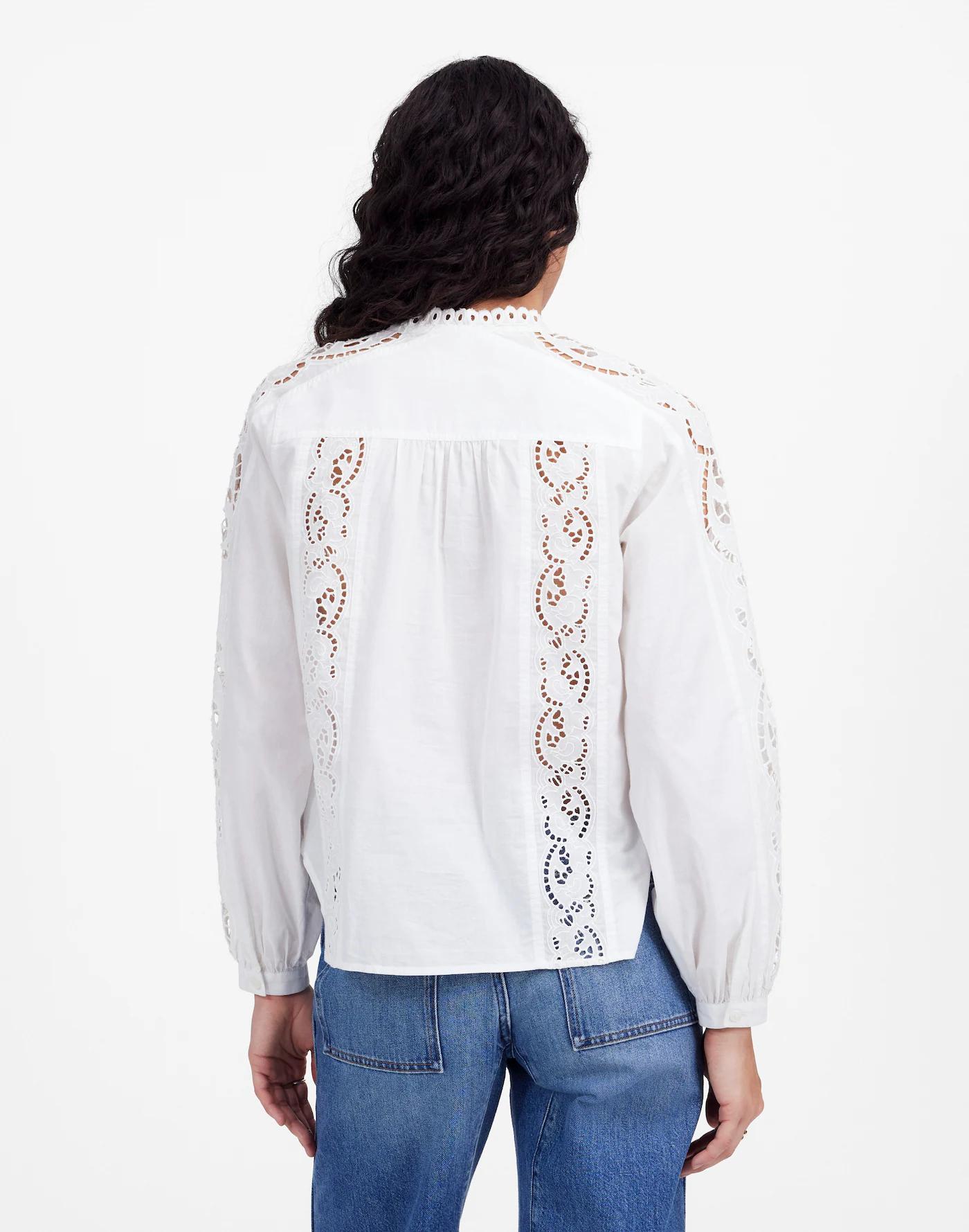 Lace-Inset Pintucked Button-Up Top Product Image