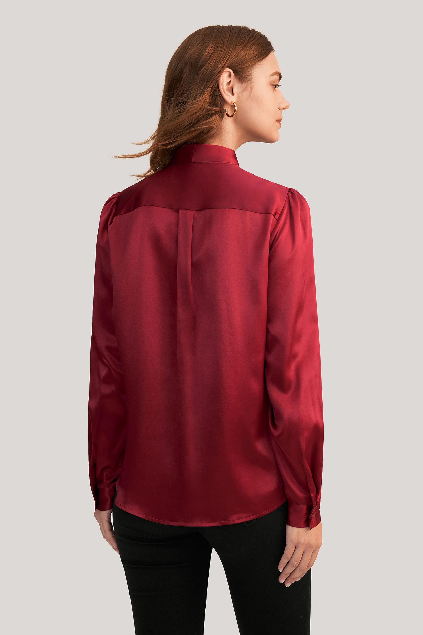 Women Bow-tie Neck Silk Blouse Product Image