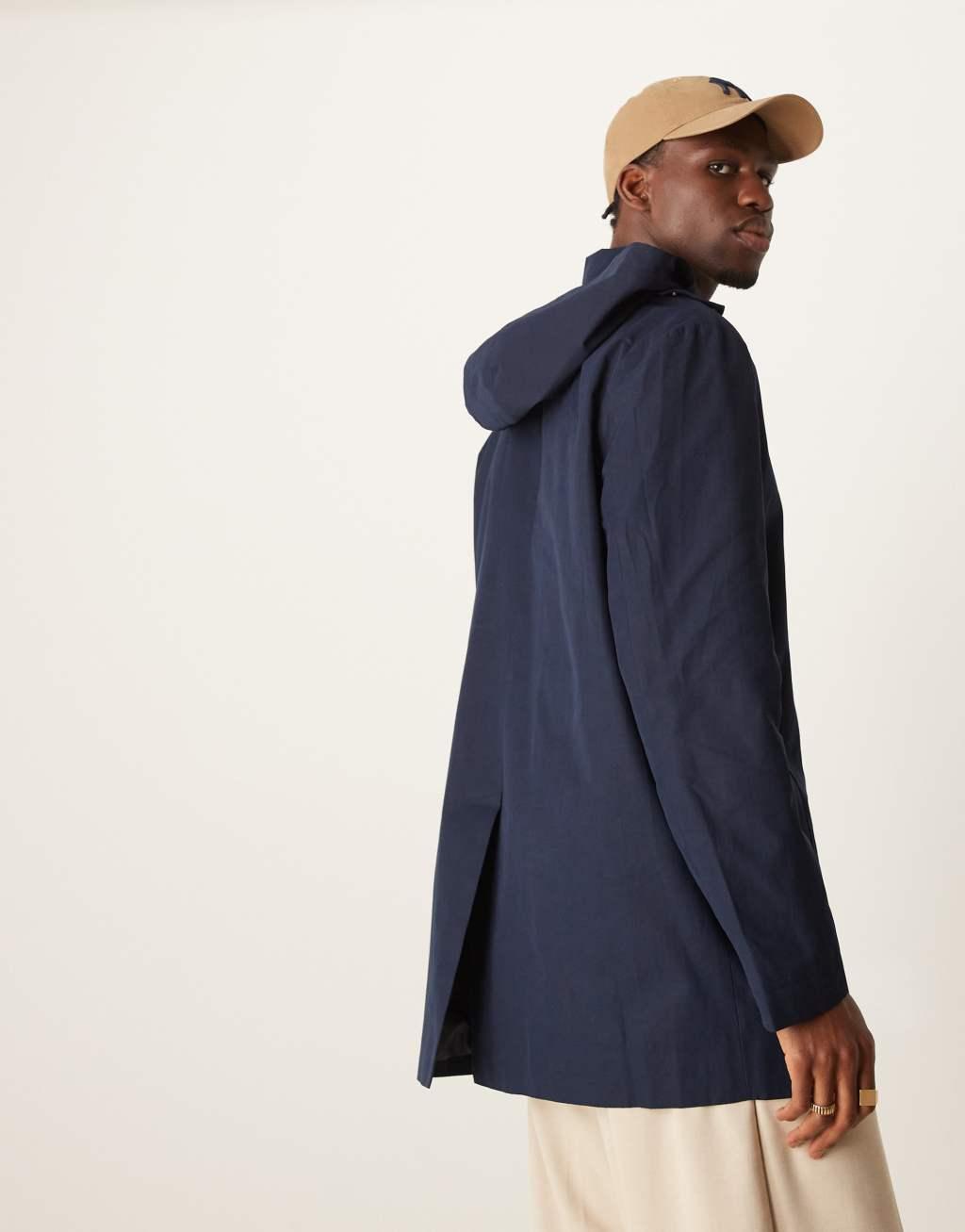 ASOS DESIGN hooded short trench coat in navy Product Image