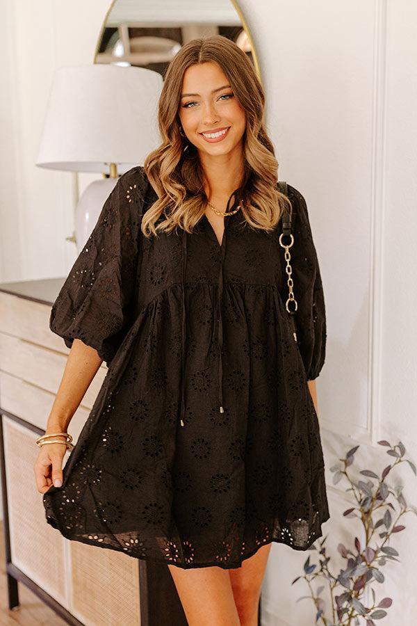 Totally Chic Eyelet Mini Dress in Black Product Image