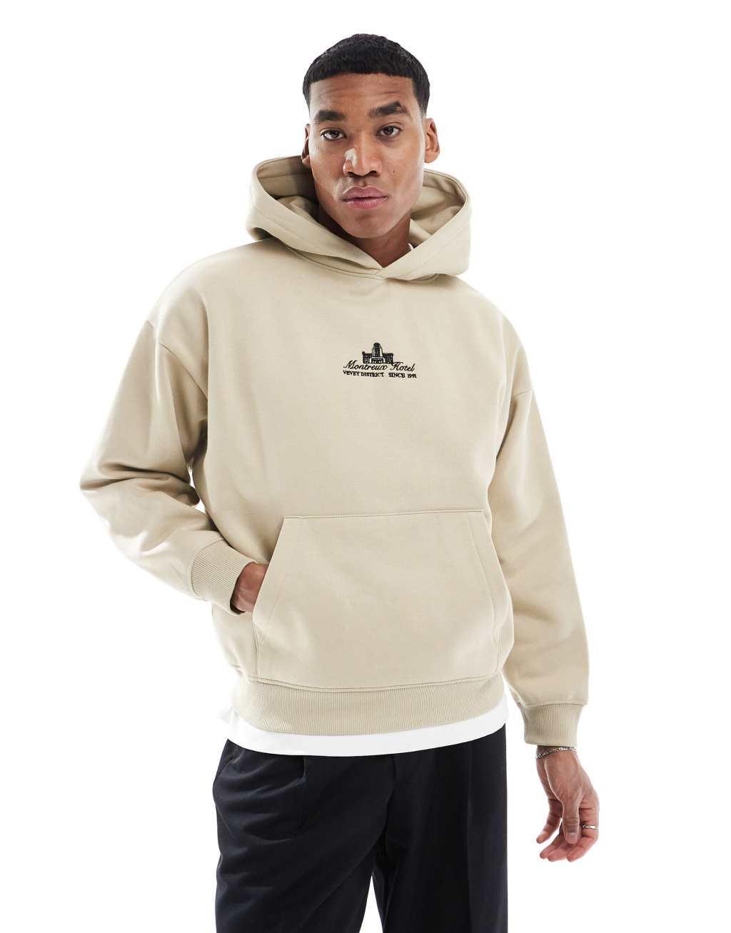 Pull&Bear Montreux back printed hoodie in beige  Product Image