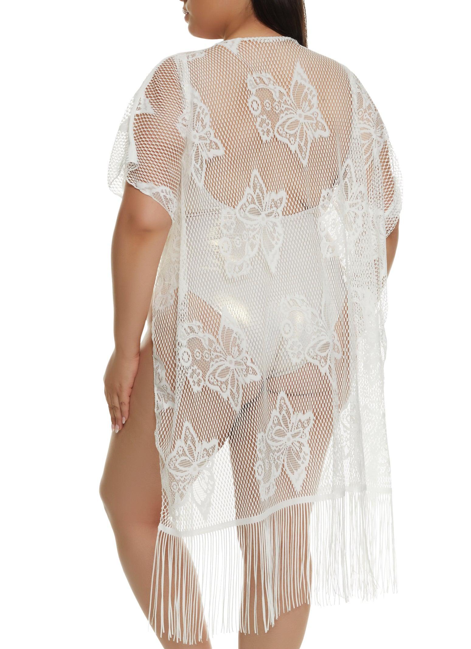 Butterfly Lace Fringe Hem Swim Cover Up Female Product Image